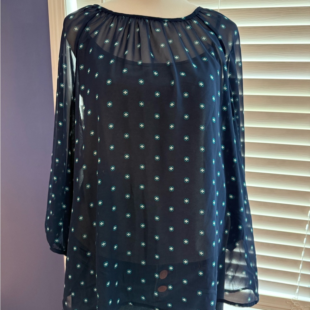 Elegant Black Sheer Top with Blue Accents